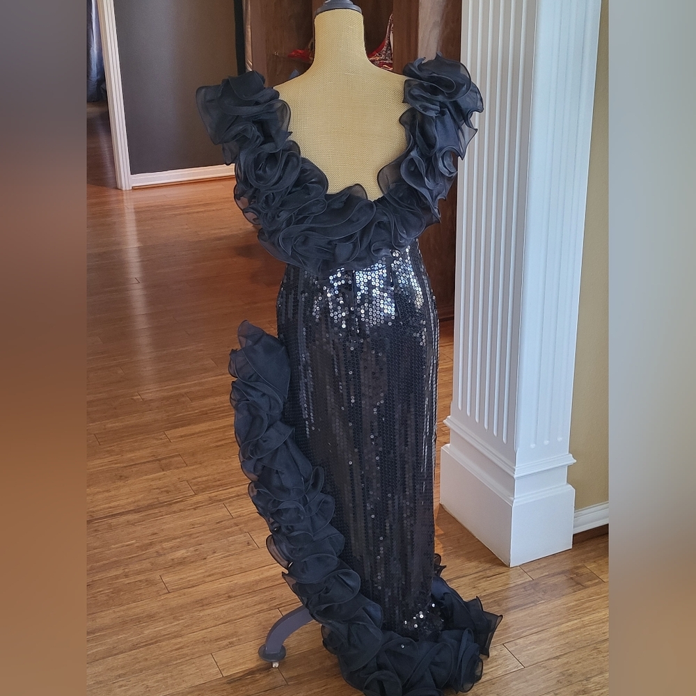 Alyce Designs Vintage 80s Black Sequined Full-Length Dress Size 12 - Picture 9 of 14
